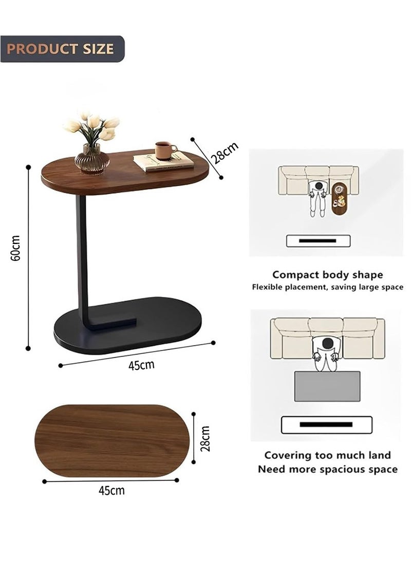 BEIRUI C-Shaped Side Table - Slide Under Sofa End Table, Rustic Wood Look Accent Table with Metal Frame, Modern Laptop/Snack Table for Living Room, Bedroom & Office, Easy Assembly (45×60×28cm) - Image 2